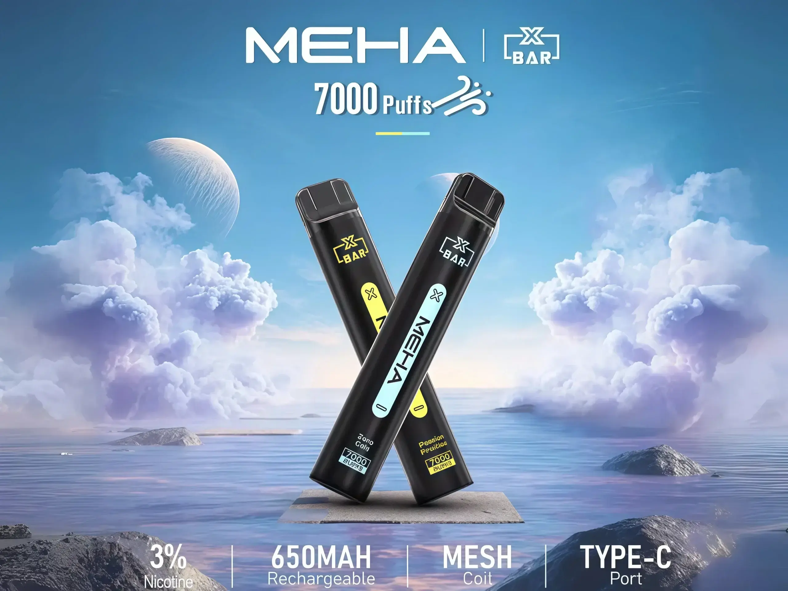 MEHA-XBAR小黑條7000口拋棄式電子煙16種口味魅嗨一次性電子菸650mAh可充電-MESH霧化芯-台灣現貨_副本-scaled - BA Cloud 台灣電子煙專賣店|正品煙彈與霧化器